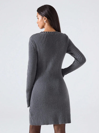 Ribbed Knit Sweater Dress Versatile Everyday