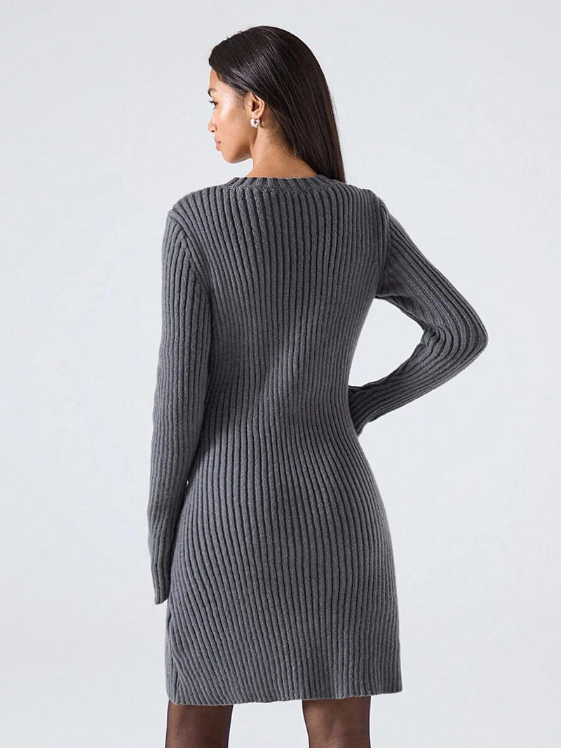 Ribbed Knit Sweater Dress Versatile Everyday