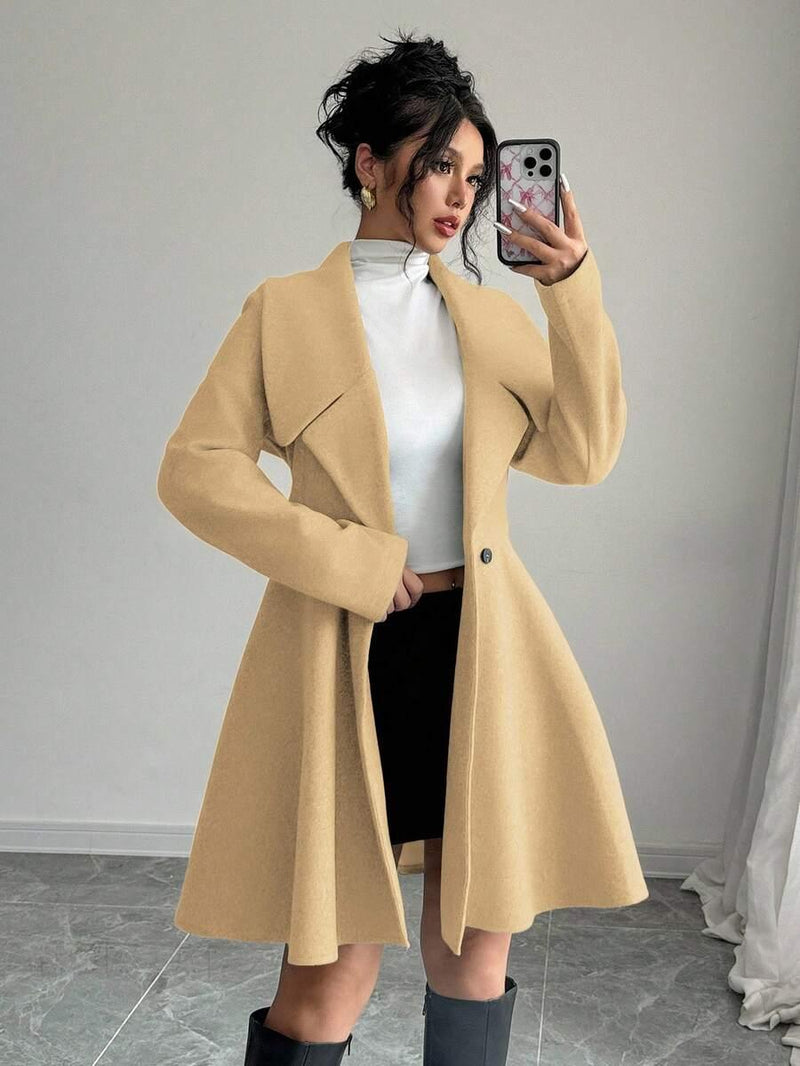 Minimalist Wool Overcoat With Waterfall Neckline