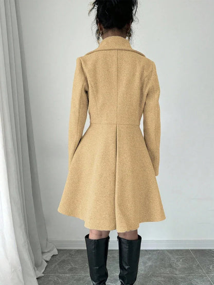 Minimalist Wool Overcoat With Waterfall Neckline