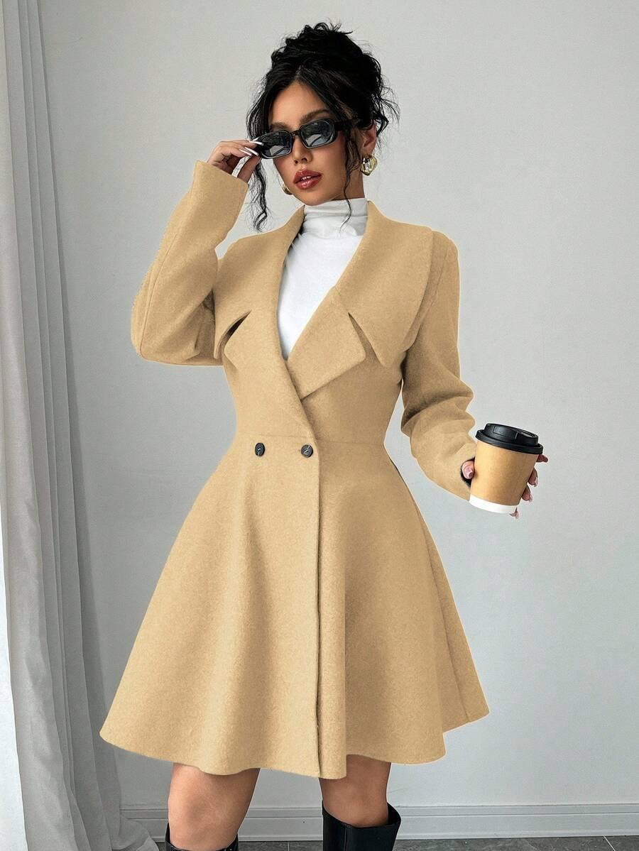 Minimalist Wool Overcoat With Waterfall Neckline