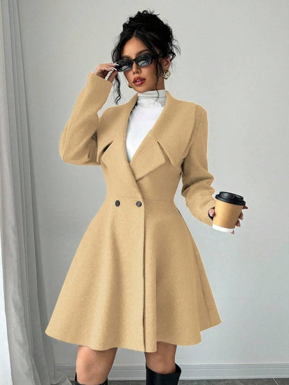 Minimalist Wool Overcoat With Waterfall Neckline