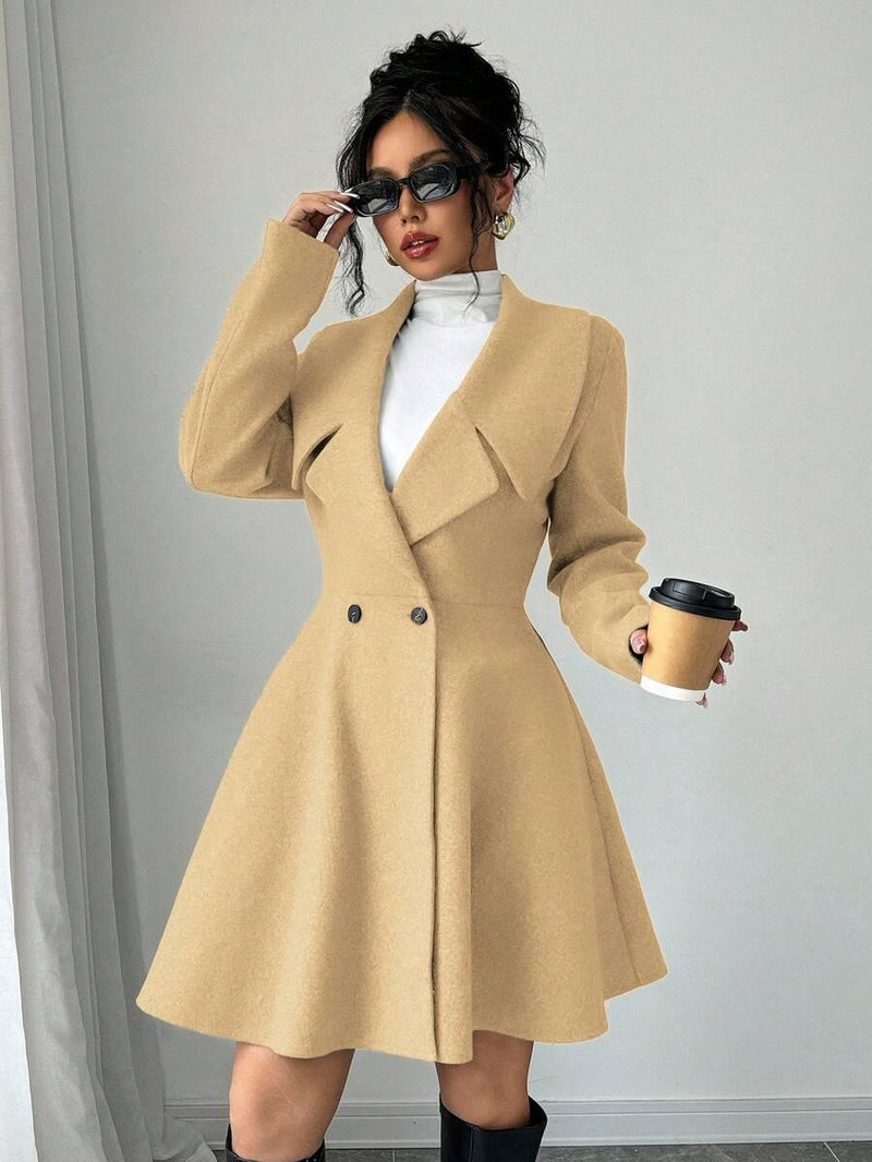 Minimalist Wool Overcoat With Waterfall Neckline