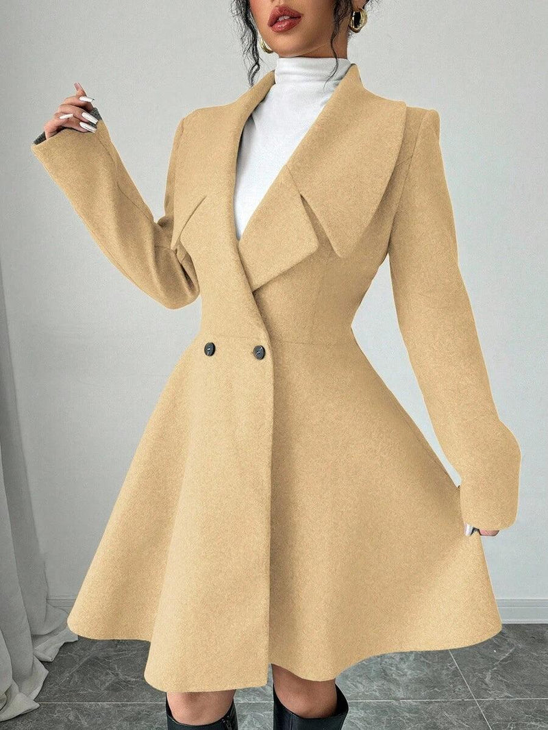 Minimalist Wool Overcoat With Waterfall Neckline