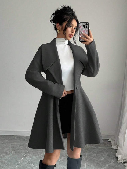 Minimalist Wool Overcoat With Waterfall Neckline