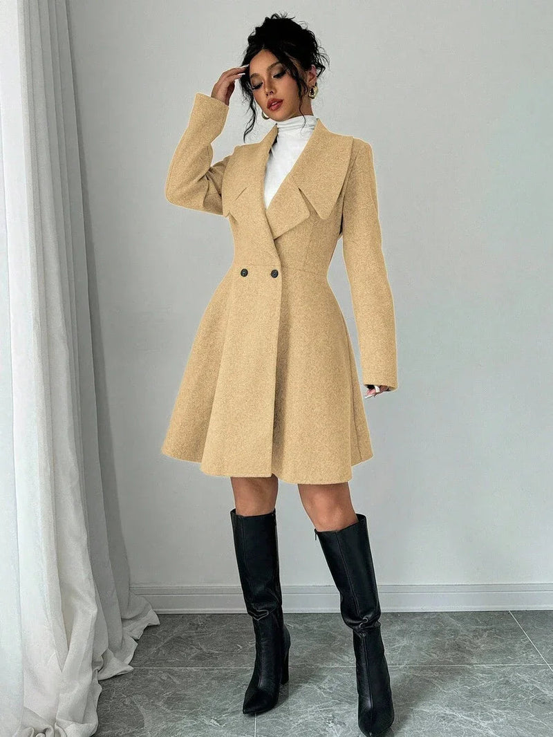 Minimalist Wool Overcoat With Waterfall Neckline