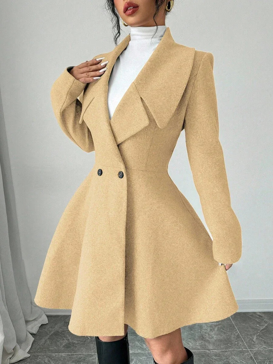 Minimalist Wool Overcoat With Waterfall Neckline