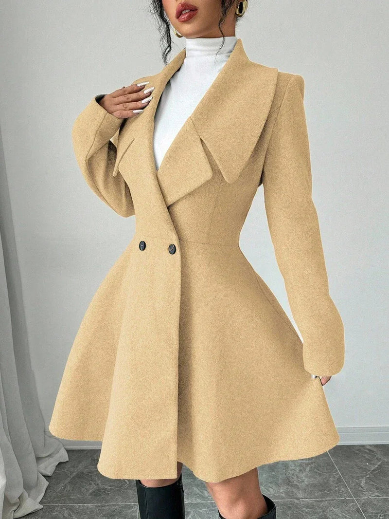 Minimalist Wool Overcoat With Waterfall Neckline