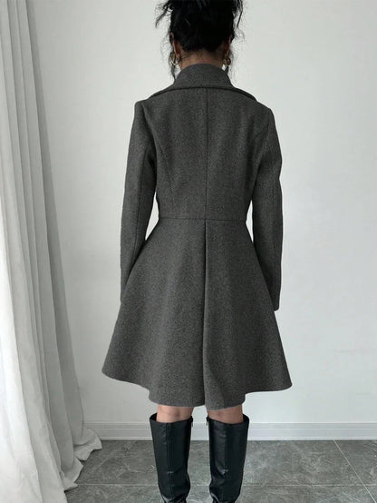 Minimalist Wool Overcoat With Waterfall Neckline