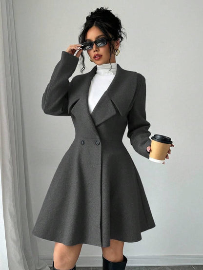 Minimalist Wool Overcoat With Waterfall Neckline