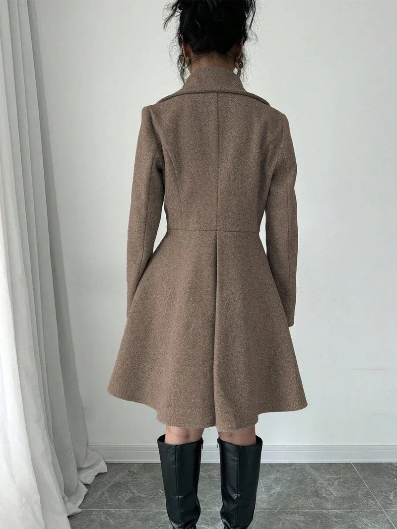 Minimalist Wool Overcoat With Waterfall Neckline