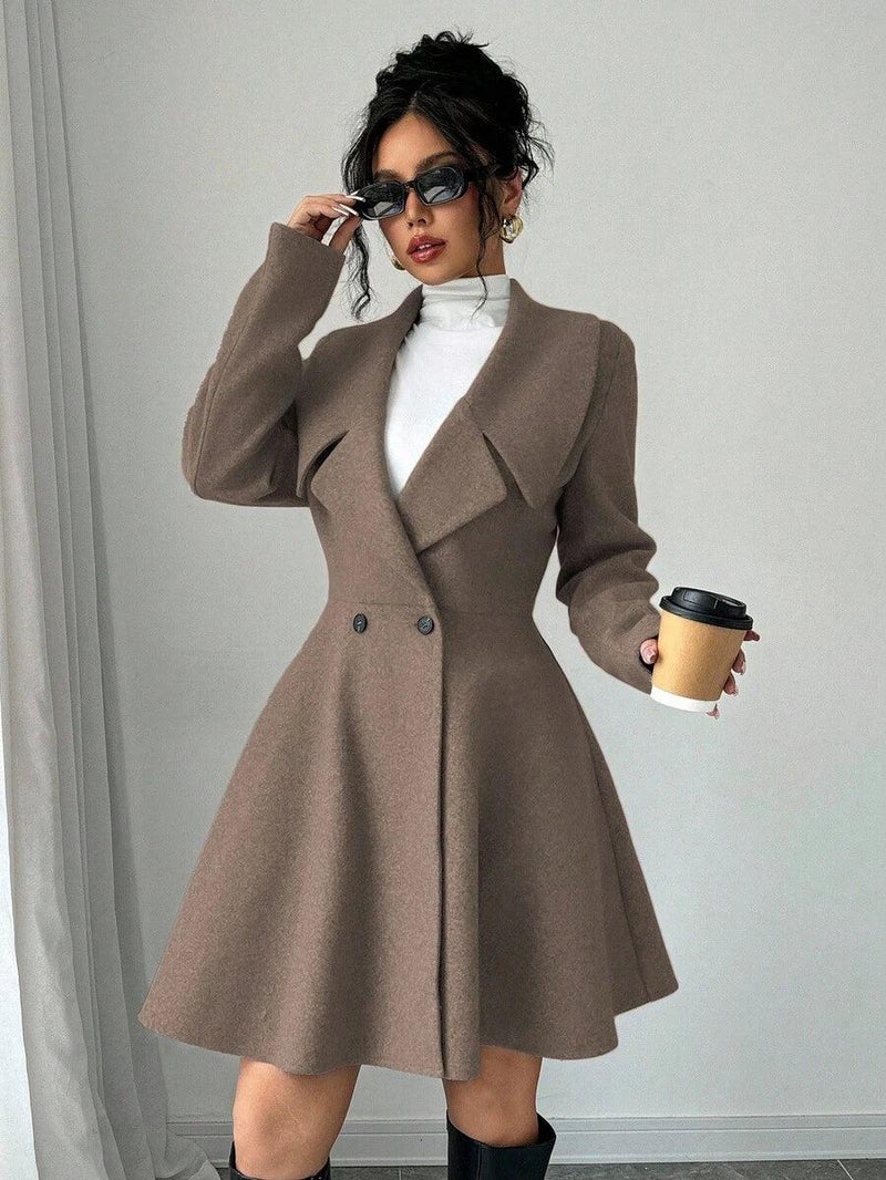 Minimalist Wool Overcoat With Waterfall Neckline