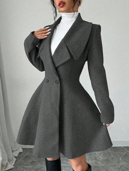 Minimalist Wool Overcoat With Waterfall Neckline