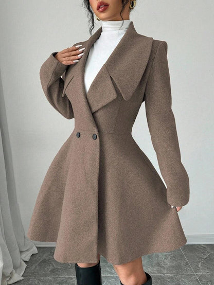 Minimalist Wool Overcoat With Waterfall Neckline