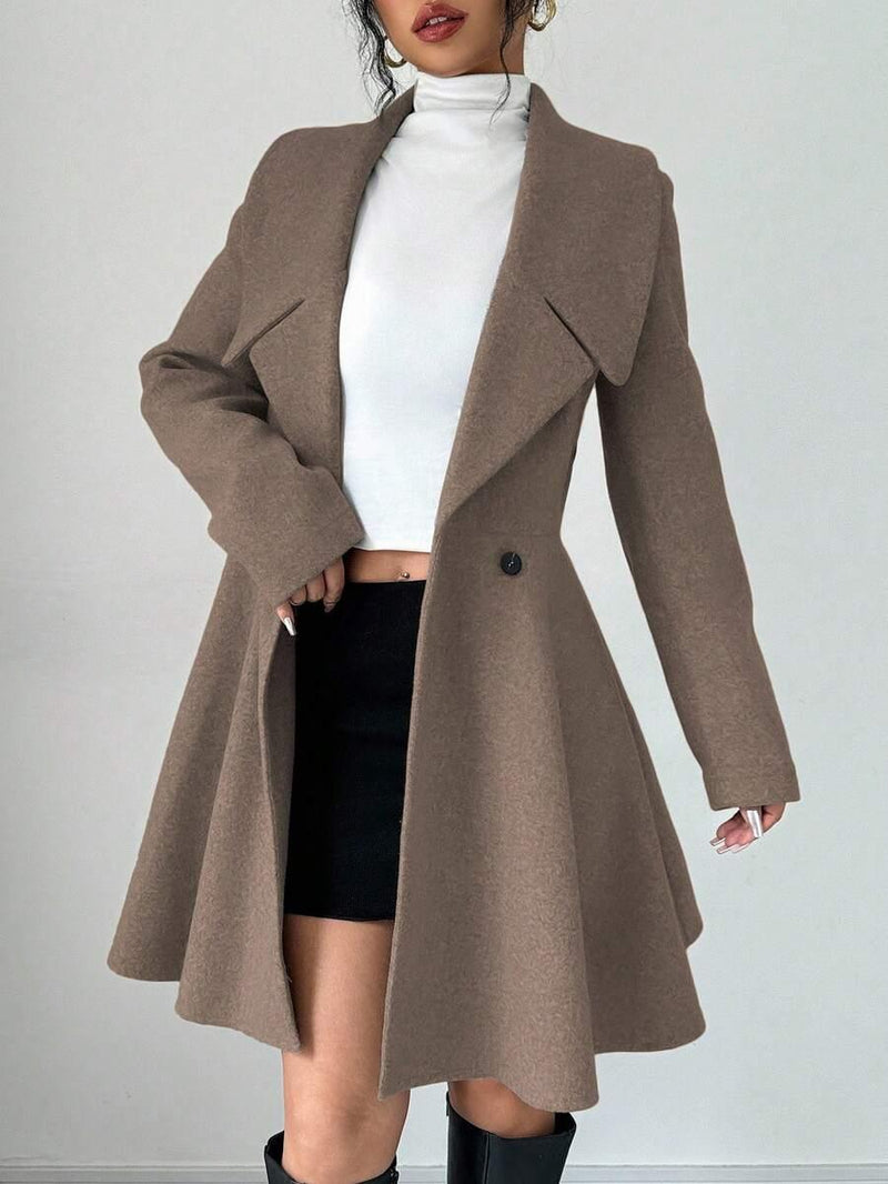 Minimalist Wool Overcoat With Waterfall Neckline