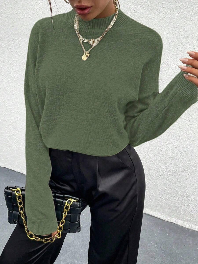 Effortless Mock Neck Sweater With Drop Shoulder Oversized