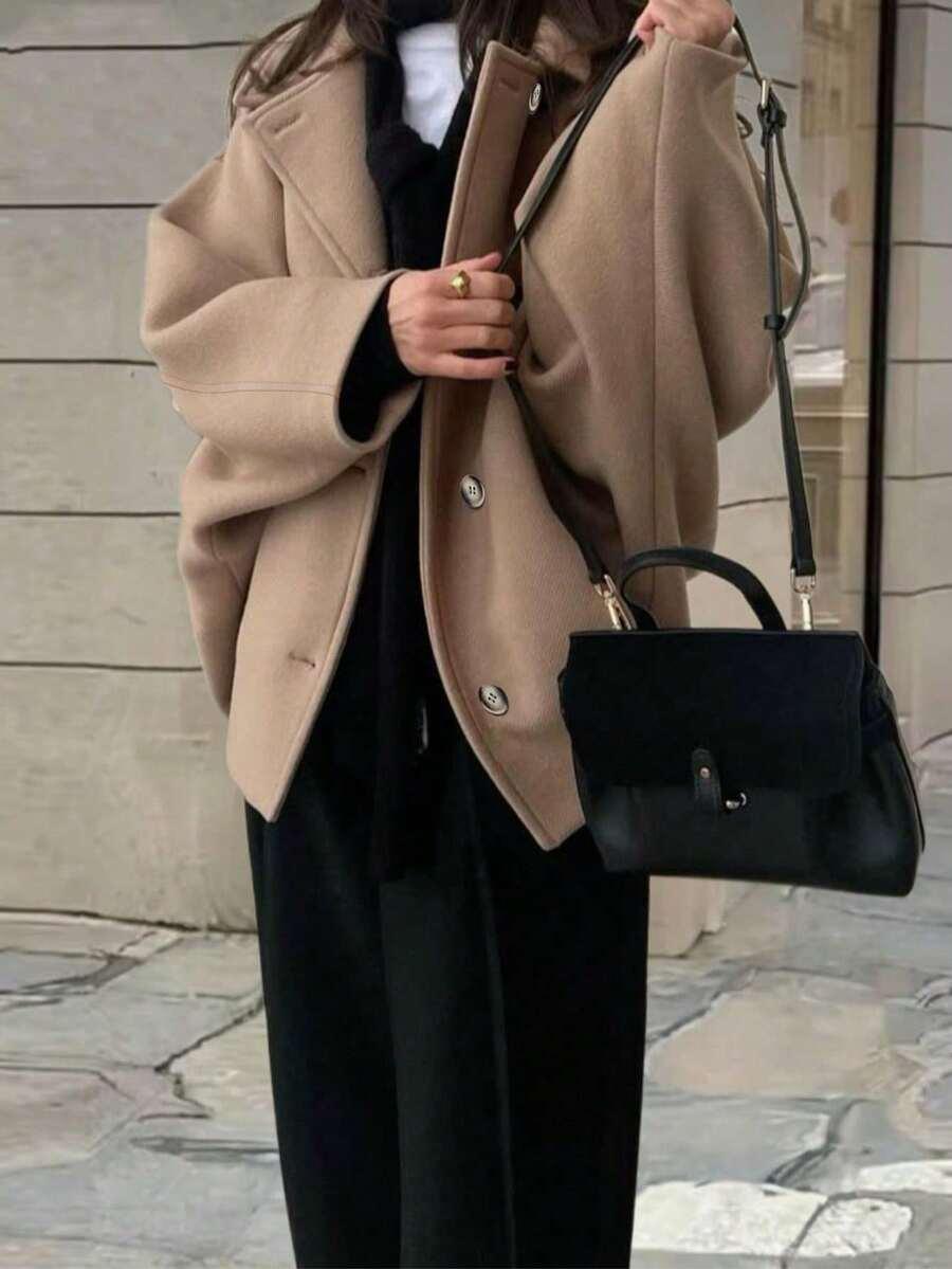 Wool Coat With Pocket Front Button Timeless Style