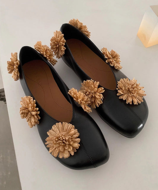 New Splicing Flat Shoes Black Sheepskin