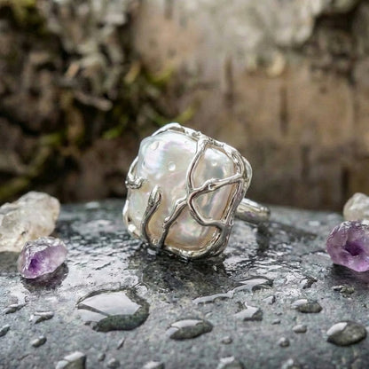 Vintage Pearl Silver Ring
