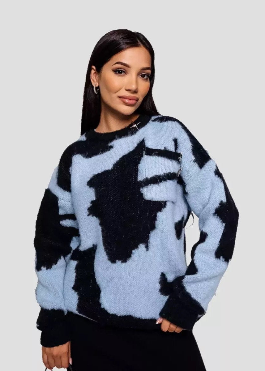 Color Block Contrast Round Neck Sweater - Soft Knit Style