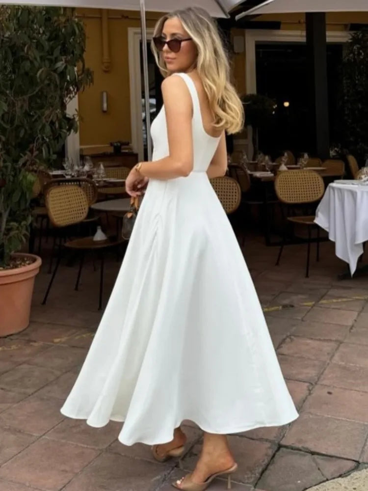 Sleeveless Bodycon Long Dress Fall Color Square Neck Party Club Evening Dress Slim Vestido