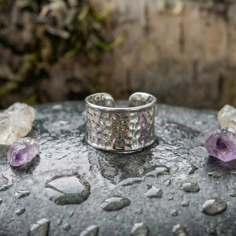 Elegant Silver Hammered Ring