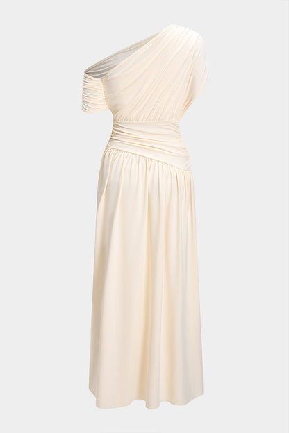 Ruched Asymmetrical Sleeveless Maxi Dress