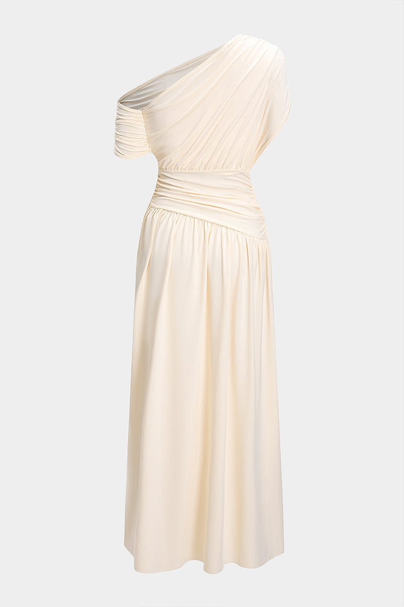 Ruched Asymmetrical Sleeveless Maxi Dress
