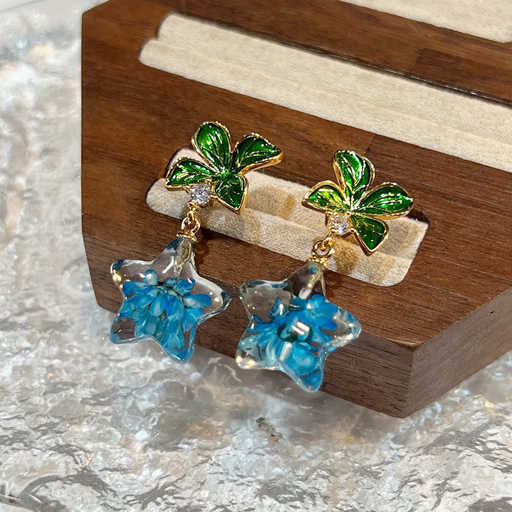 Botanical Blue Flower Earrings