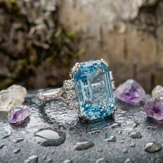 Vintage Blue Cubic Zirconia Silver Ring