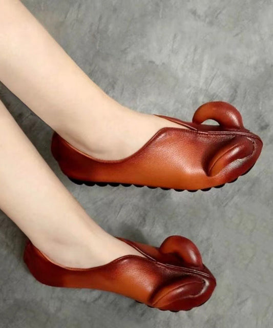 Brown Sheep Horn Comfy Cowhide Leather Flats Shoes