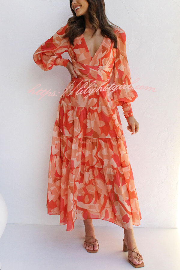 Olena Abstract Balloon Sleeves Maxi Dress