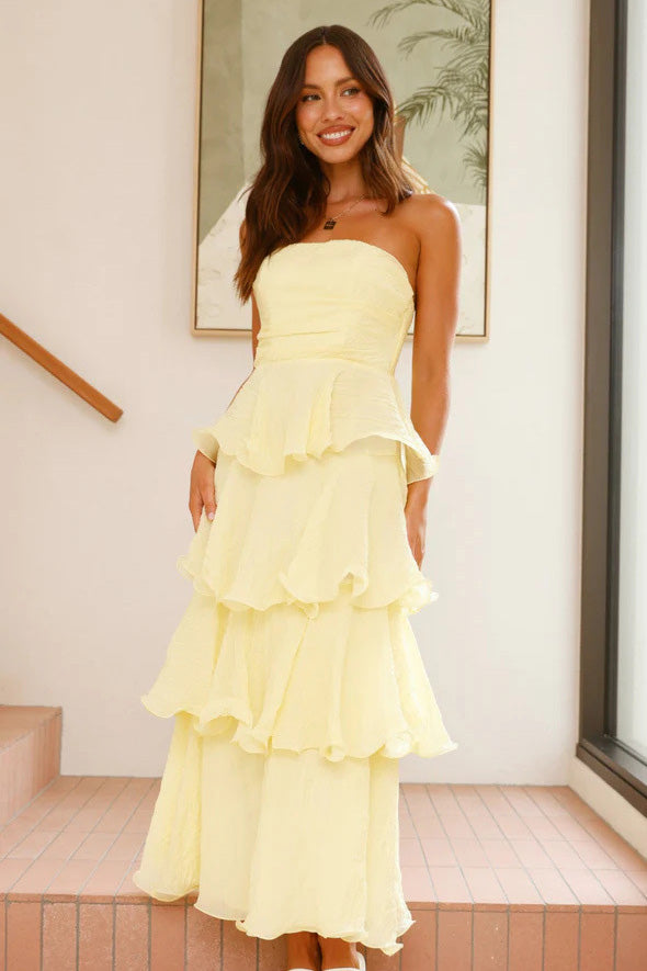 Strapless Backless Tiered Midi Dress