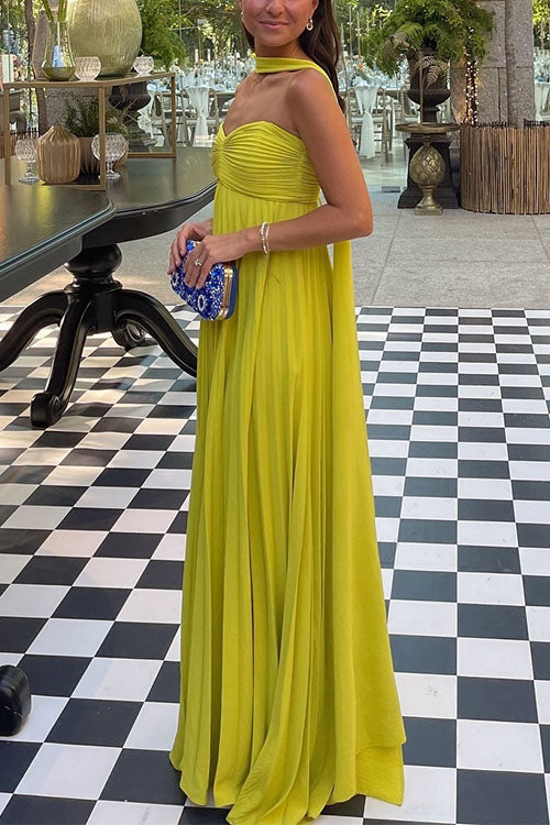 Moxidress Strapless Back Lace-up Pleated Maxi Dress