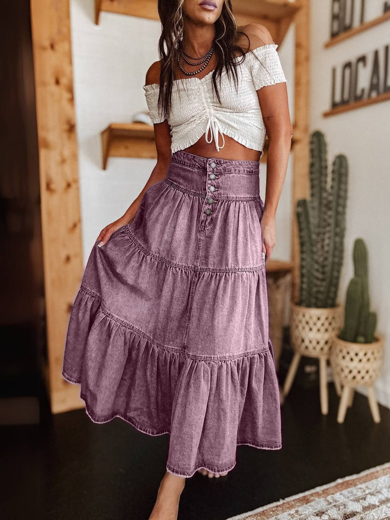 Sandie Tiered Denim Maxi Skirt