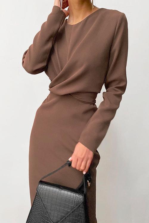 Moxidress Front Cross Slit Back Ruched Midi Dress