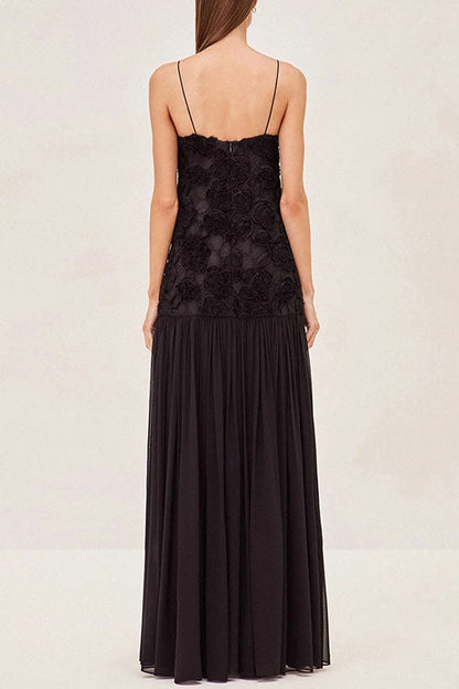 Moxidress Spaghetti Strap Applique Patchwork Maxi Dress
