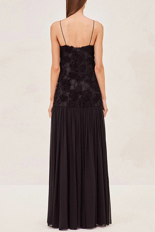 Spaghetti Strap Applique Patchwork Maxi Dress