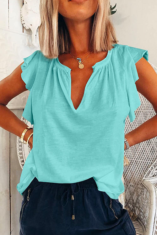 V Neck Ruffle T-shirt