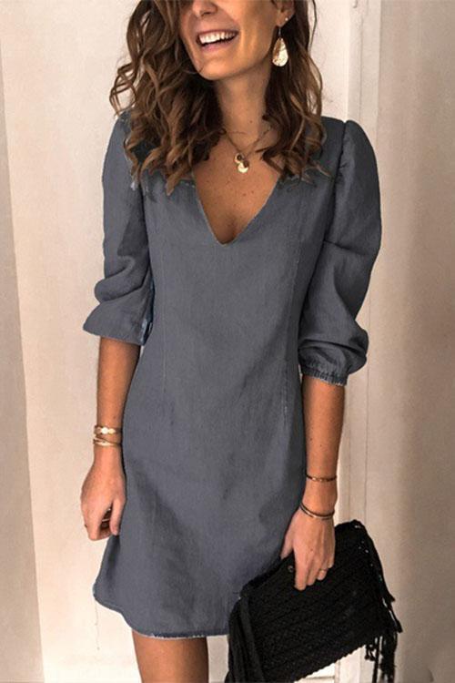 Moxidress Annette V Neck Elastic Cuffs Mini Dress(5 Colors Available)