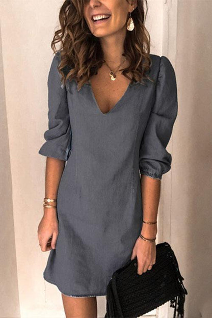 Moxidress Annette V Neck Elastic Cuffs Mini Dress(5 Colors Available)