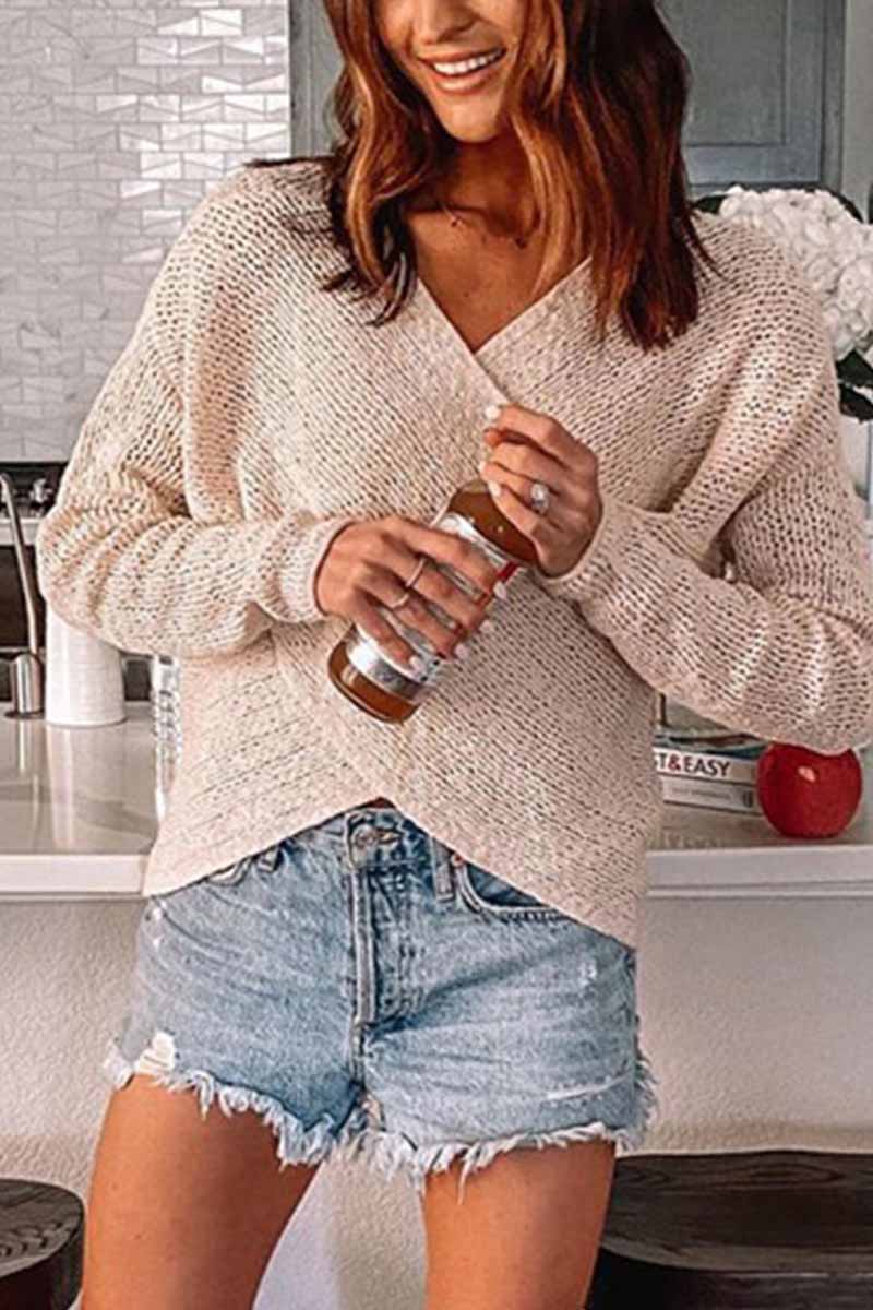 Color Knitted V-neck Sweater