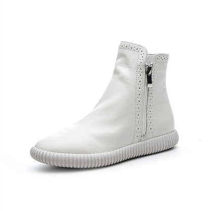 Street Shot Cowhide Bootie Autumn Female Flat Boots