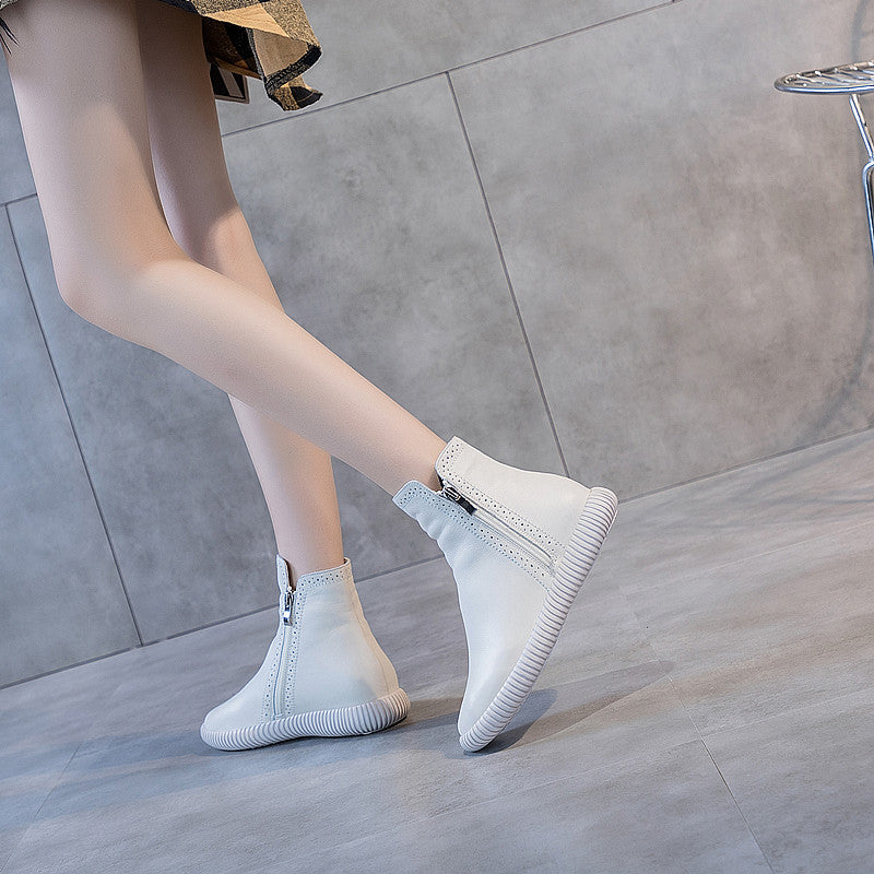 Street Shot Cowhide Bootie Autumn Female Flat Boots
