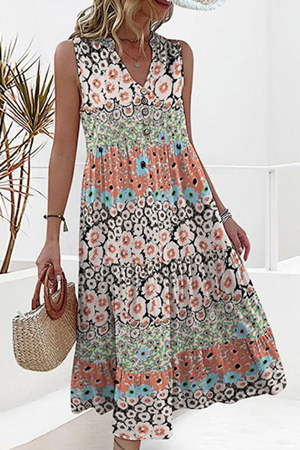 Unique Print Sleeveless Midi Dress
