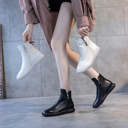 Street Shot Cowhide Bootie Autumn Female Flat Boots