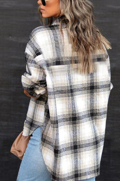 Autumn and Winter Long Sleeve Loose Plaid Shirt Woolen Coat