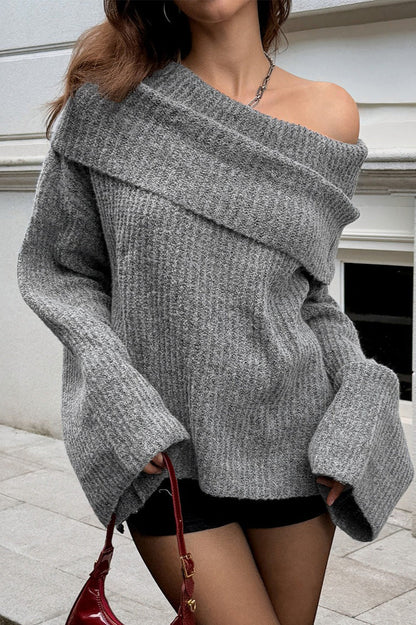 Off-the-shoulder Bell Sleeve Loose Sweater