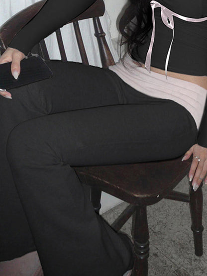 Contrast Y2k Low Waist Splice Knit Flare Leg Pants