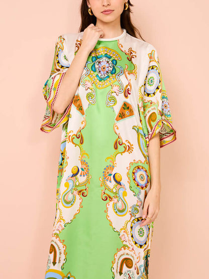 Unique Cashew Print Loose Midi Dress